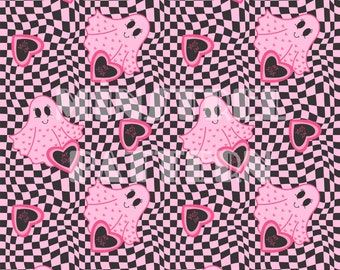 Valentine Ghost Seamless Pattern, Ghost Love Fabric Printing Sublimation, Valentine Custom Fabric Design File, Pink and Black Digital Papers