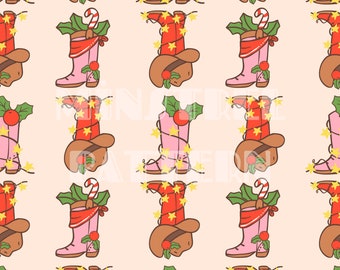 Howdy Cowboy Boat Seamless Pattern Files for Christmas Fabric Printing Sublimation Digital Paper, Howdy Western Christmas Printable File