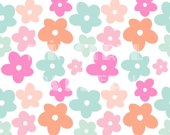 Zomer Groovy Daisy naadloos patroon, bloemenstof printsublimatie, Bloom Custom Fabric Design File, Bright Flower Digital Papers