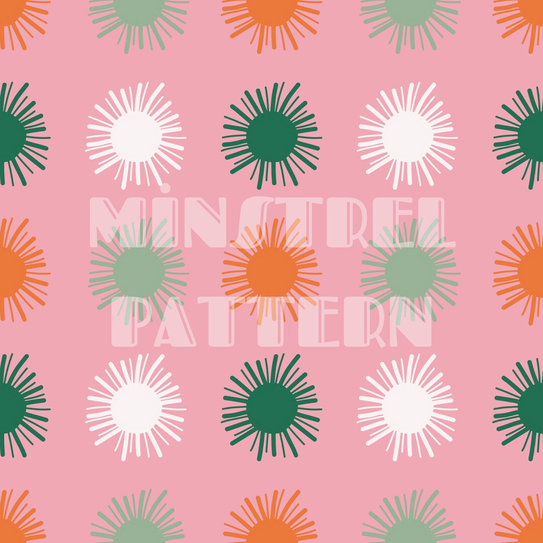 Retro Funky Sun Seamless Pattern Files for Pink Beach Fabric ...