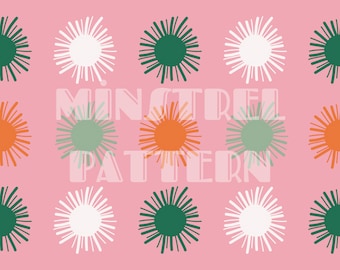 Retro Funky Sun Seamless Pattern Files for Pink Beach Fabric Sublimation Printing Custom Fabric Design File