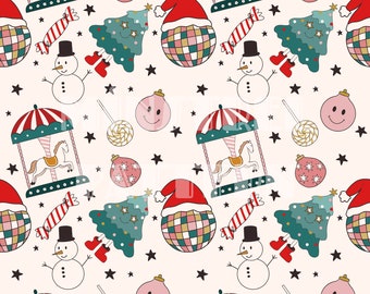 Groovy Christmas Trees Seamless Pattern Files, Christmas Disco Ball Seamless Pattern for Fabric Printing Sublimation Printable Digital Paper