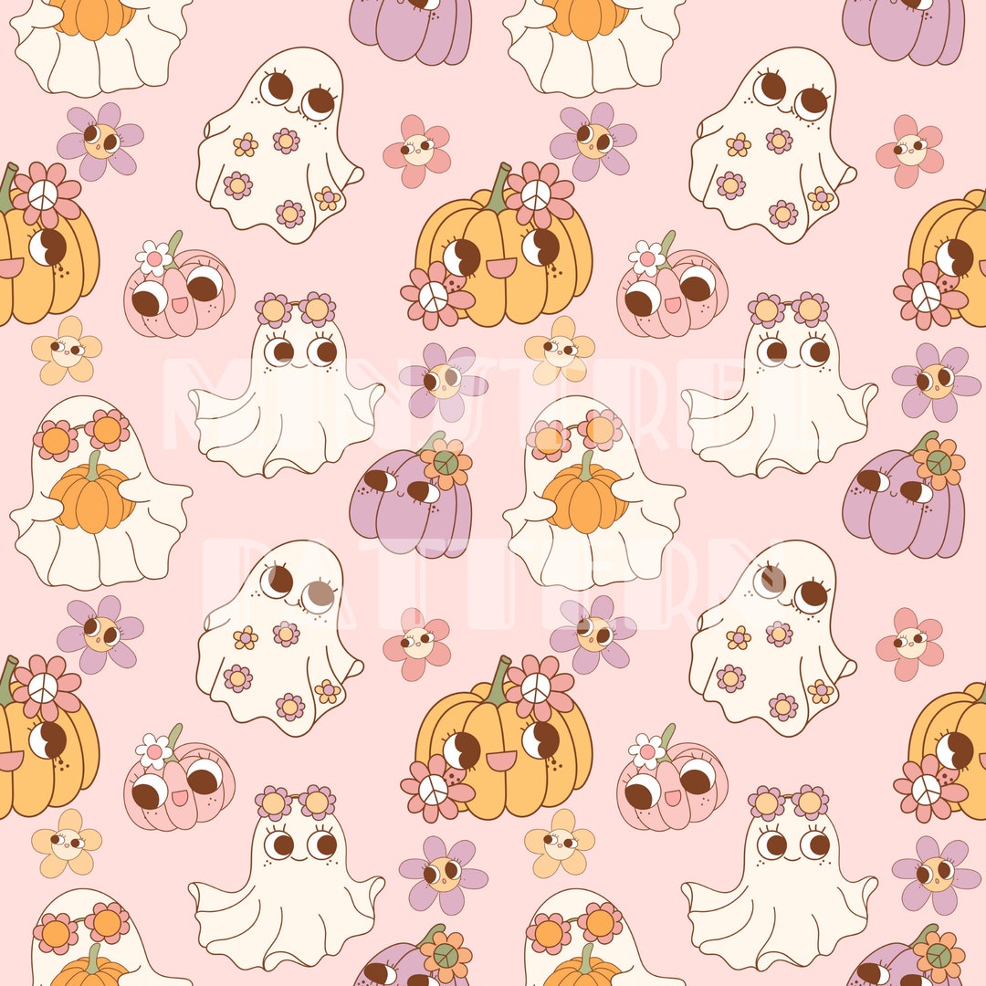 Ghost and Flower Pumpkin Seamless Pattern for Fabric Printing ...