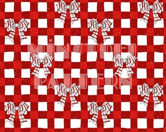 Coquette Christmas Trees Cake Bows with Gingham Seamless Pattern for Fabric Printing Sublimation, Sublimation File, Surface Design