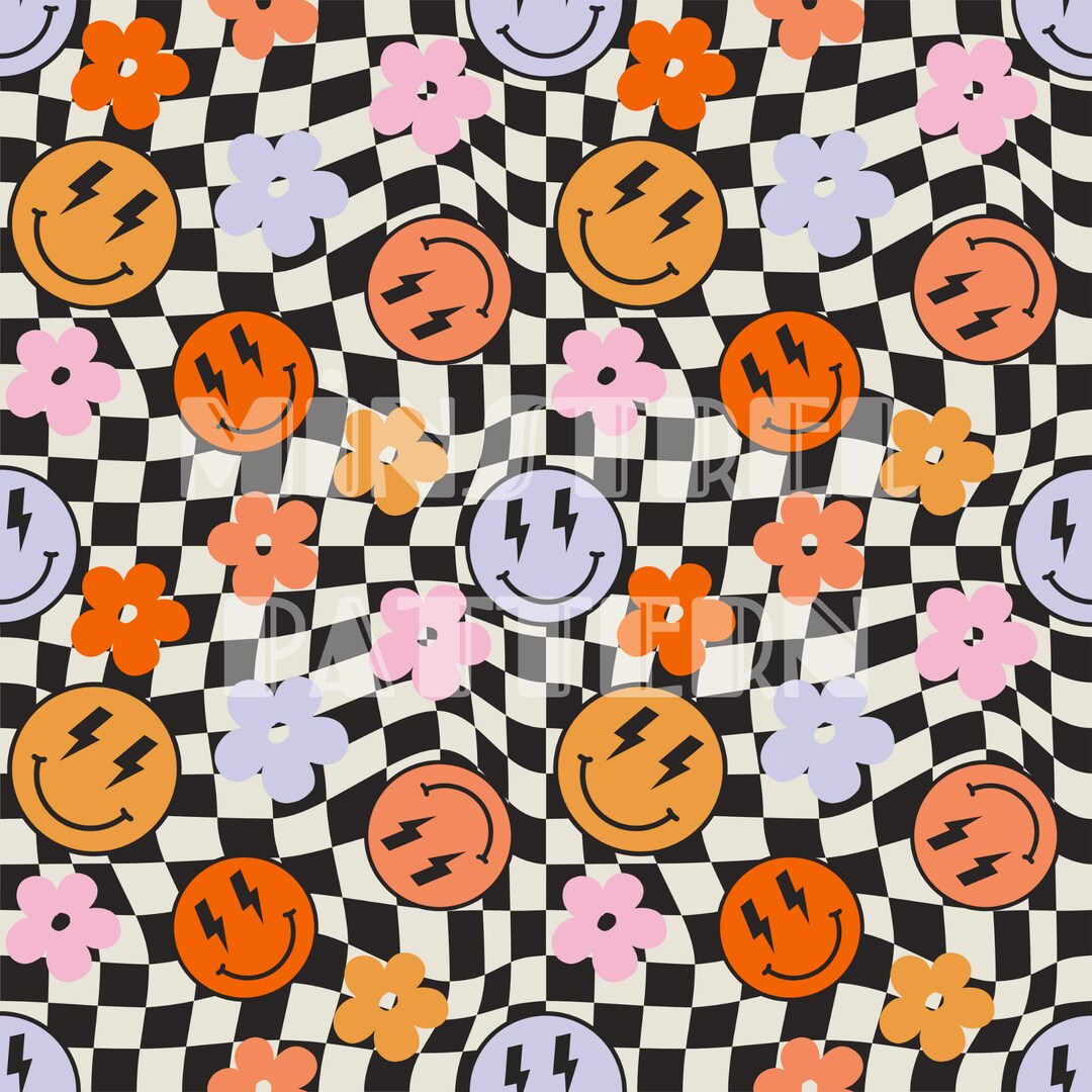 Groovy Summer Daisy and Happy Face Seamless Pattern Files, Beach Fabric ...