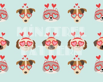 Cute Dog with Heart Glasses Seamless Pattern Files for Valentines Day Fabric Printing Sublimation, Love Day Dog Lover Printable Paper