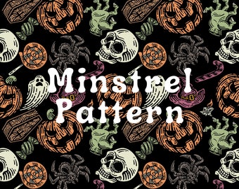 Halloween Boy Pumpkin, Ghost, Skull and Candy Seamless Pattern Files for Fabric Printing Custom Fabric Design Sublimation File