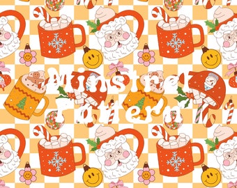 Checkered Hot Cocoa Mug Groovy Christmas Seamless Pattern Files for Fabric Printing Sublimation Design File