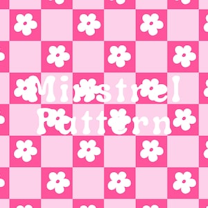 フローラル バービーコア ピンク チェッカーボード デイジー シームレス パターン ファイル、ホワイト デイジー 繰り返しパターン、カスタム ファブリック プリント昇華
