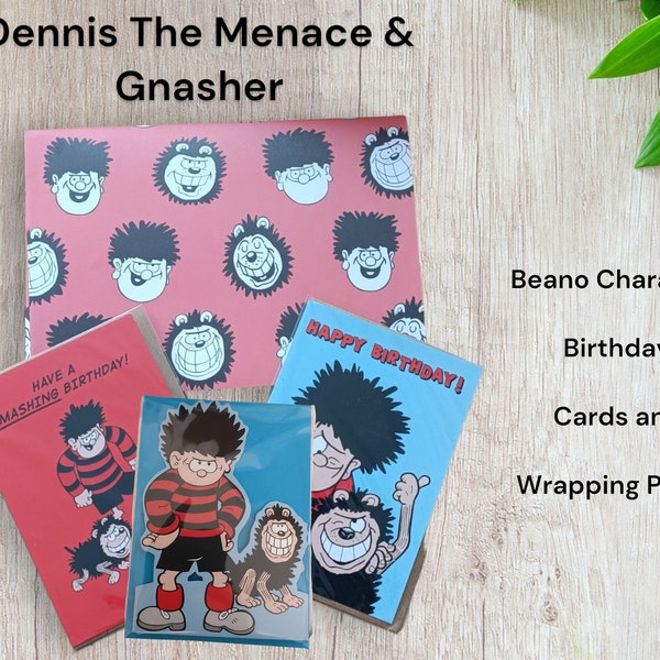 Retro Cool Beano Dennis the Menace and Gnasher Greeting Cards and Gift Wrap