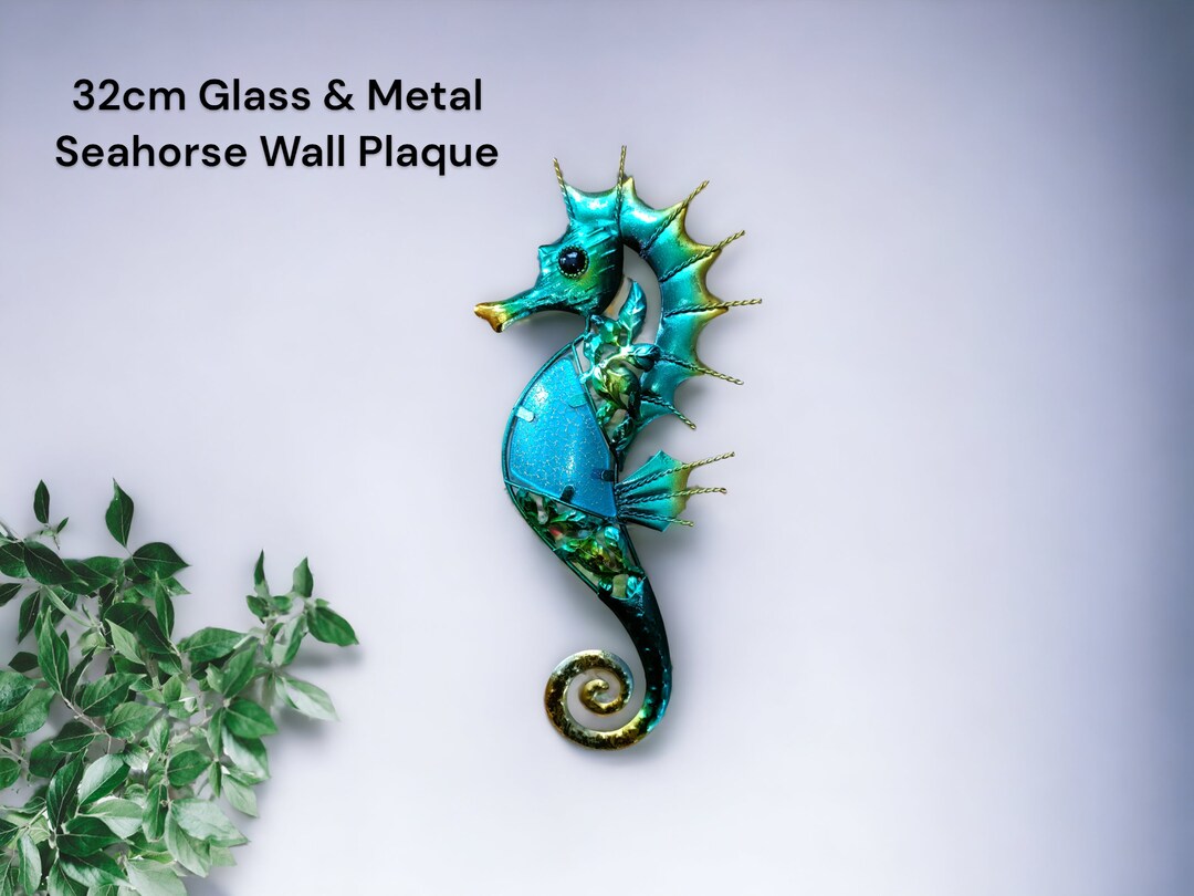 32cm Metal & Glass Seahorse Wall Decor Etsy UK
