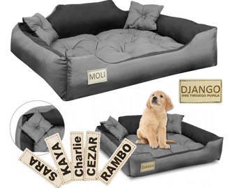 Personalisiertes, langlebiges Hundebett aus MIKROFASER, grau S-XL