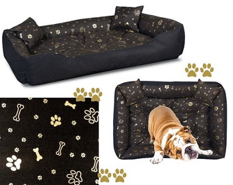 Waterproof, durable dog bed, S-XL, gold bone pattern