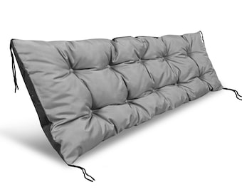 Waterproof garden cushion for a bench made of Euro pallets, swing backrest, tied with strings, 120x40cm