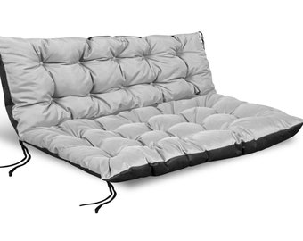 2 coussins de jardin pour banc en palettes Euro 120x80+120x40 cm, balançoire, dossier, assise imperméable, coloris gris clair, avec ficelles nouées