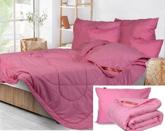 Ensemble oreiller + couette, microfibre rose toute l'année