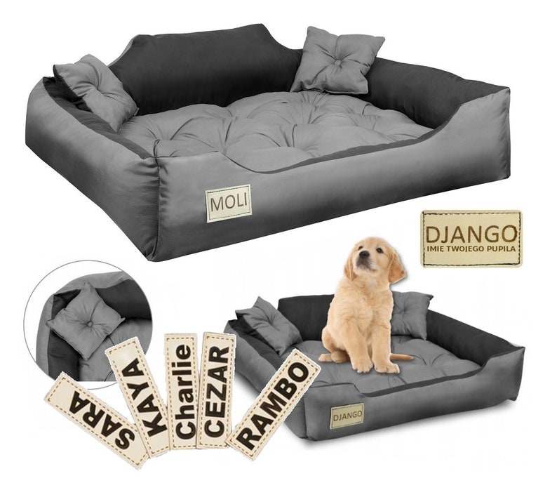 Personalized, durable, MICROFIBER dog bed, gray S-XL image 1