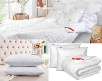 Ensemble 2 oreillers + couette, microfibre blanche toutes saisons