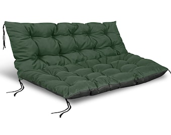 2 garden cushions for a bench made of Euro pallets 120x80+120x40 cm, swing, backrest, waterproof seat, Green color, with tied strings