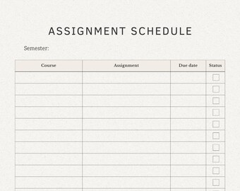 homework planner Assignment Schedule, University Planner, Homework, Instant Download, Minimal, To-do list, Printable