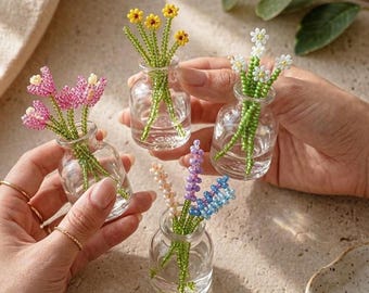 Beaded Mini Bouquet Guide Step-by-step Tutorial (PDF Download) DIY Bead Spring Sunflower and Lavender Pattern