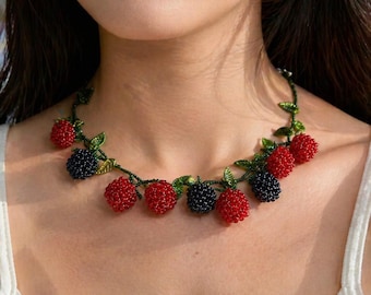 Beaded Berry Necklace Fruit Pattern Guide Step-by-Step (PDF Download) DIY Raspberry Blackberry  Tropical Jewellery