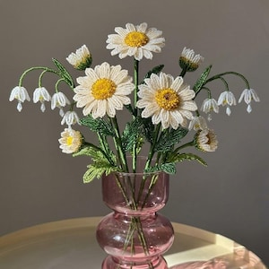 Handboek madeliefjes met kralen, stapsgewijze zelfstudie (pdf-download) DIY-kraal lenteboeketpatroon