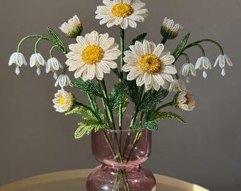 Beaded French Daisy Flower Guide Step-by-step Tutorial (PDF Download) DIY Bead Spring Flower Bouquet Pattern