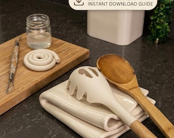 Spoon Rest Tutorial PDF Air Dry Clay DIY Guide Beginner Clay Project Kitchen Decor Tutorial Towel Spoon Holder Instant Download
