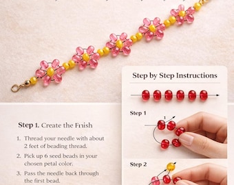 Beaded Daisy Chain Bracelet Pattern PDF Flower Bead Weaving Tutorial Beginner Bead Jewellery Necklace Digital Download