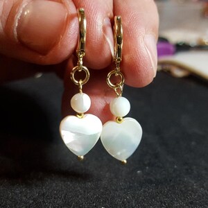 Handmade Mother of Pearl Dangle Hoop Earrings