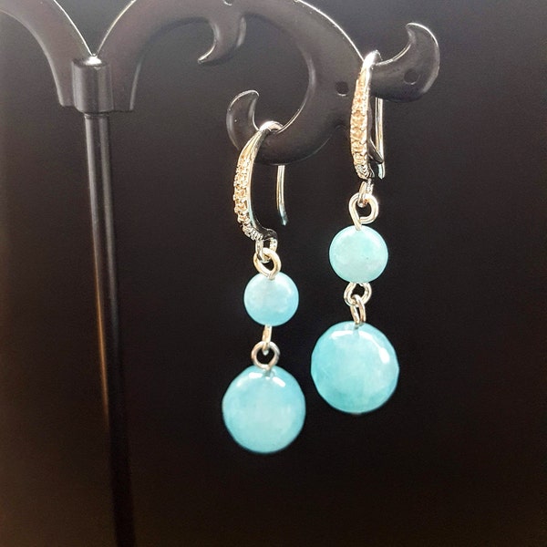 Gorgeous Aqua Quartz Dangle Earrings with Faceted Beads and Sparkly Ear Wire - Elegant Gift Idea. Prom Jewellery.