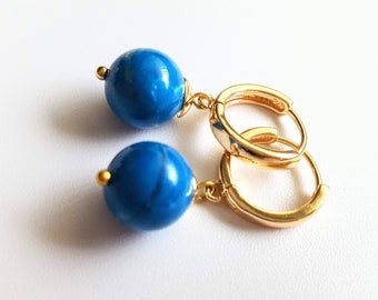 Handmade Blue Shell hoop earrings