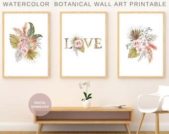 Blush Pink Floral Wall Art Set: Boho Home Decor (Digital Download)