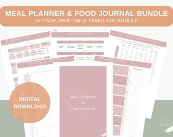 Meal Planner Food Journal Printable Bundle in A4 and US Letter Size