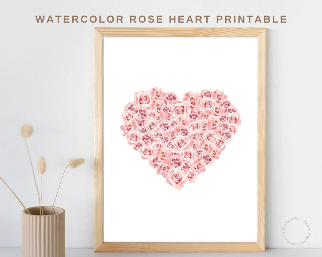 Rose Heart Printable Wall Art: Blush Pink Floral Decor (digital ...