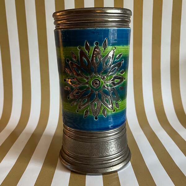 Mid Century Aldo Londi Rosenthal Netter Bitossi Rimini Blue Sun Starburst Vase Pottery Italy