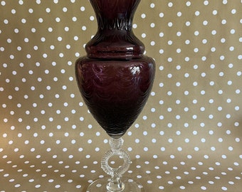 Vintage Purple EMPOLI Draped Glass Vase Clear Ring Stem Stelvia Glass Italy