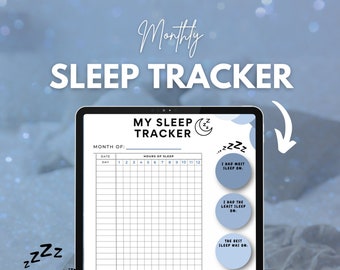 May include: A digital monthly sleep tracker on a tablet screen. The tracker has a grid for recording hours of sleep each day. There are five circles with text that say "I had most sleep on", "I had the least sleep on", "The best sleep was on", "I woke up most tired on", and "I had the best dream on".