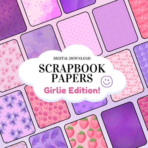 Scrapbook Papers Girlie Pink and Purple Edition - Aesthetic Downloadable Printable Papers for scrapbooking - pink purple lilac coloured