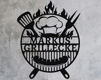 Personalized Grill Metal Sign,Unique BBQ Grill Sign,Outdoor Kitchen Decoration,Custom Nameplate for Outdoor Grilling Spot