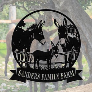 Personalized Donkeys Farm Sign, Custom Donkey Metal Sign, Donkey Family Name Sign, Donkey Metal Wall Art, Donkeys Farmhouse Decor