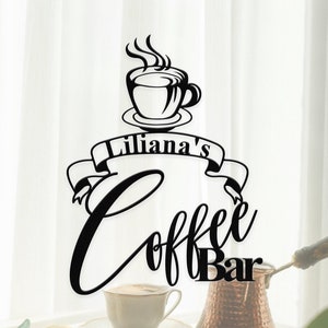 Placa de cafeteria personalizada, placa de nome de cafeteria personalizada, decoração de casa de cafeteria, decoração de parede de cozinha, decoração de parede de cozinha, presente para amantes de café