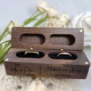 Personalized Wooden Wedding Engagement Ring Box,Custom Wood Double Ring Box, Proposal Ring Box Holder,Anniversary Gifts,Wedding Gift