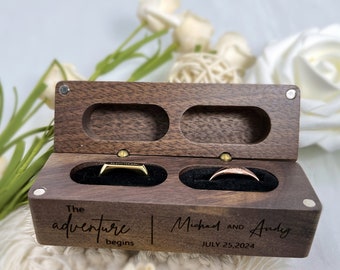 Personalized Wooden Wedding Engagement Ring Box,Custom Wood Double Ring Box, Proposal Ring Box Holder,Anniversary Gifts,Wedding Gift