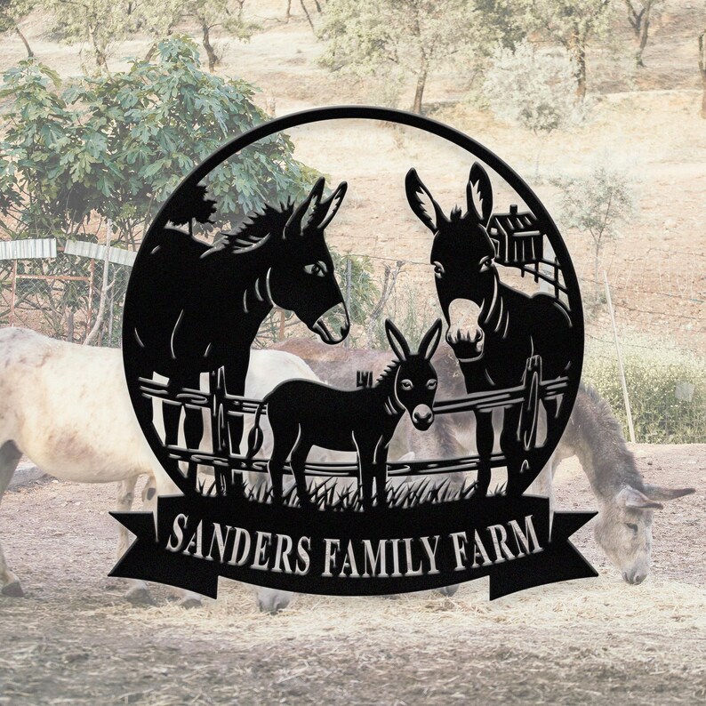 Personalized Donkeys Farm Sign, Custom Donkey Metal Sign, Donkey Family ...