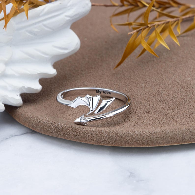 Anillo de alas de ángel personalizado, anillo abierto gótico de dragón diablo punk, anillos abiertos de flecha de dragón, anillos de promesa ajustables, anillos para él, anillo de pareja personalizado imagen 2