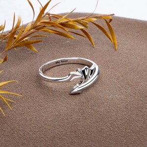 Anillo de alas de ángel personalizado, anillo abierto gótico de dragón diablo punk, anillos abiertos de flecha de dragón, anillos de promesa ajustables, anillos para él, anillo de pareja personalizado imagen 5