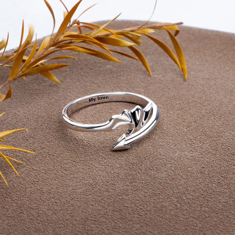 Anillo de alas de ángel personalizado, anillo abierto gótico de dragón diablo punk, anillos abiertos de flecha de dragón, anillos de promesa ajustables, anillos para él, anillo de pareja personalizado imagen 5
