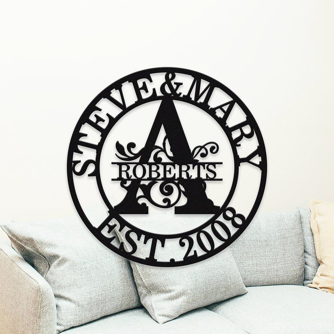 Personalized Last Name Sign, Custom Initial Split Letter Metal Sign ...